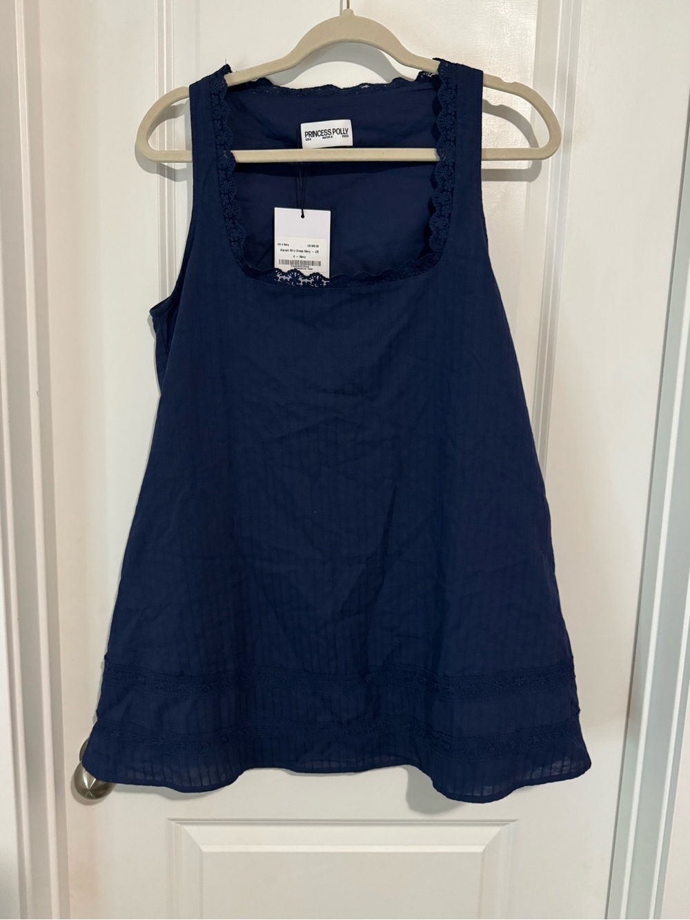 Princess Polly Navy Lace-Trim Sleeveless Mini Dress
